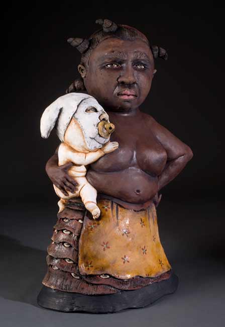 James-Tisdale-0284 figurative ceramic sculpture, Afro-American woman and child