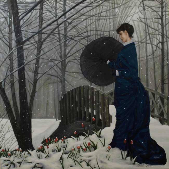 Valerie-Melancon-Persistence-of-Spring, figurative painting winter scene