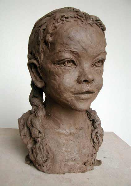 Nacera-Kainou-child-sculpture figurative portrait sculpture small child, girl with braids
