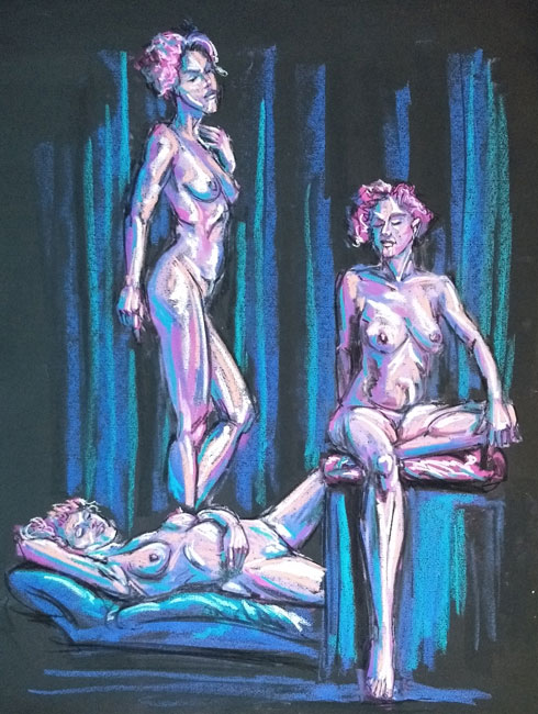 female nude life drawing pastel